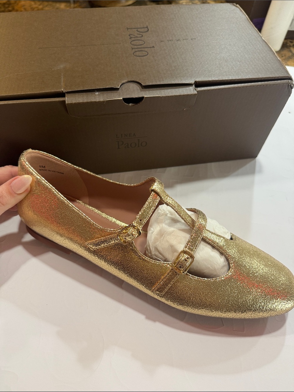 Paolo Gold T-Strap Mary Jane Dress Shoe